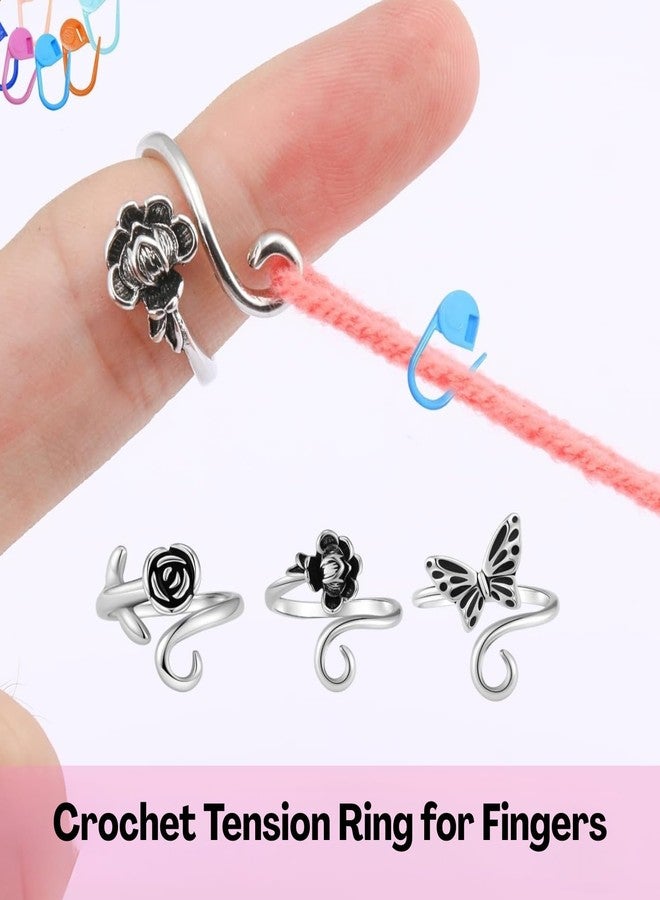 Flavizo 3 Pcs Adjustable Crochet Tension Ring, Durable Alloy Knitting Loop Rings for Yarn Control, Comfortable Crochet Accessories for Smooth Stitching and Easy Crocheting Projects - Image 2